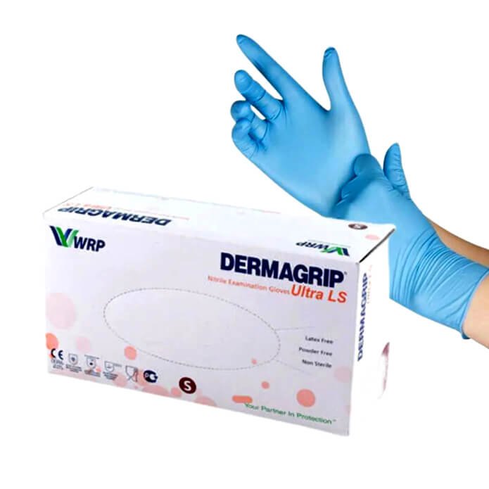 Dermagrip Ultra Nitrile Hand Gloves 1 Box Blue Color