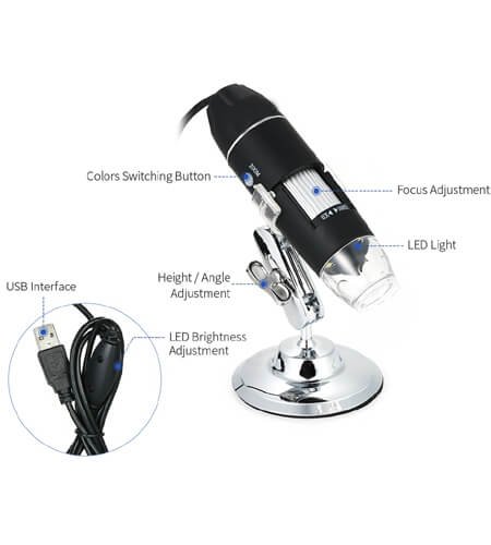 Magnification USB Digital Microscope with OTG Function Endoscope 8 LED Light Magnifying Glass Magnifier with Stand